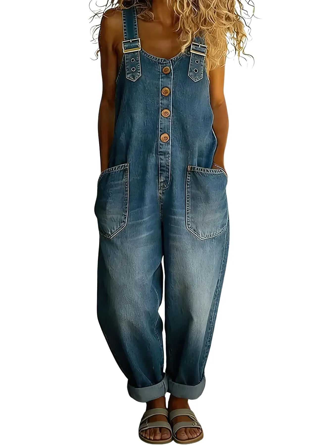 Ulikee Vintage Loose Wide Leg Jean Bib Overalls Women’s Y2K Button Front Denim Overall Pants One-Piece Romper Jumpsuit