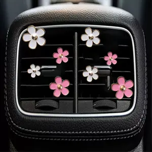 8-Piece Daisy Car Air Vent Perfume Clip Set, Alloy Five-Petal Flower Scented Clips, Car Interior Aromatherapy Decor