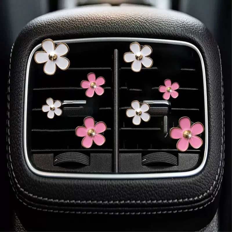 8-Piece Daisy Car Air Vent Perfume Clip Set, Alloy Five-Petal Flower Scented Clips, Car Interior Aromatherapy Decor, Car Fragrance, Car Interior Accessories