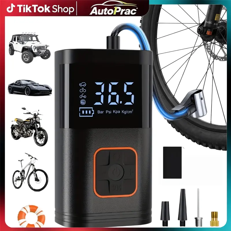 【ToolUpgrade】Tire Inflator Portable Air Compressor Cordless Mini Bike Pump with Digital Display, 150 PSI Car Tires Air Pump with LED Lights & Pressure Gauge for Car, Motorcycle, Bike, Balls Inflator ToolUpgrade