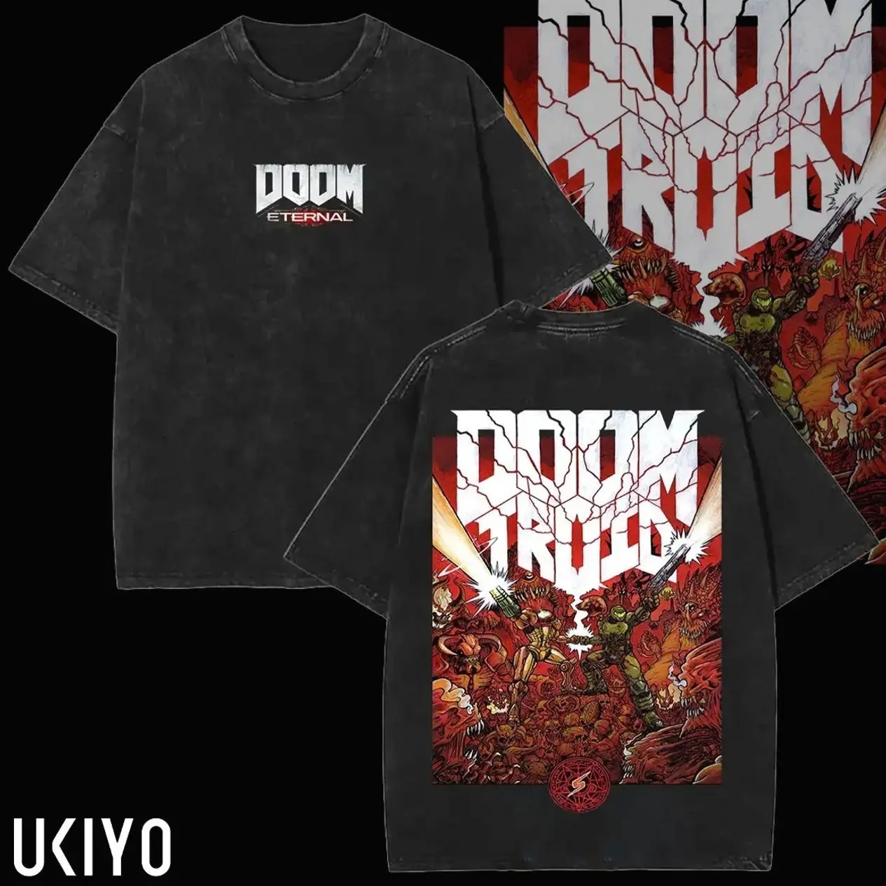Doom Eternal Samus Metroid Game Printed Unisex Washed T-Shirt Retro SciFi Bounty Hunter Graphic Tee Vintage Acid Wash Heavyweight Cotton Oversized Gamer Merch Gift 315