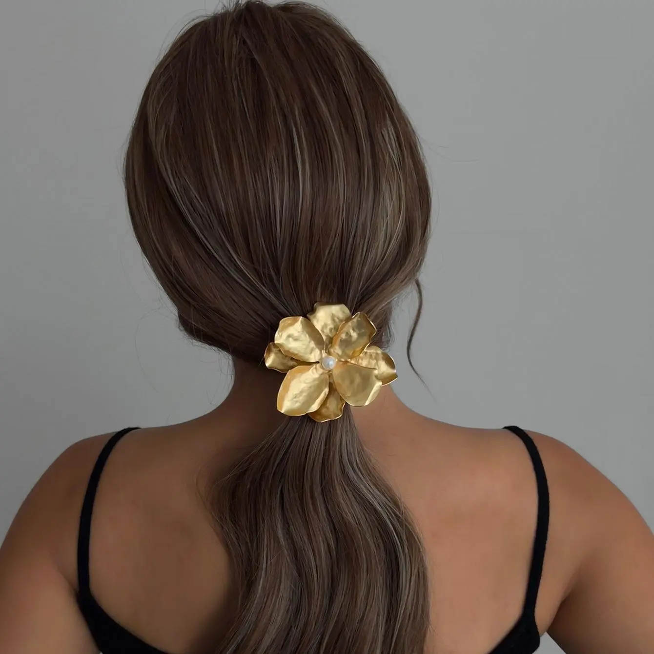 Women's Gold Metal Multi-Style Hair Tie Set - Bow, Flower, Rhinestone Decor Elastic Scrunchies, Everyday Ponytail Holders with Glamour Touch Hair Accessories