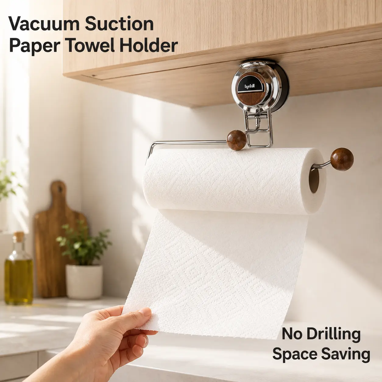 ONESHOW HOME Paper Towel Holder, Stainless Steel Suction Mount with Adjustable Grip, No-Drill Wall-Mounted Holder for Kitchen, Bathroom
