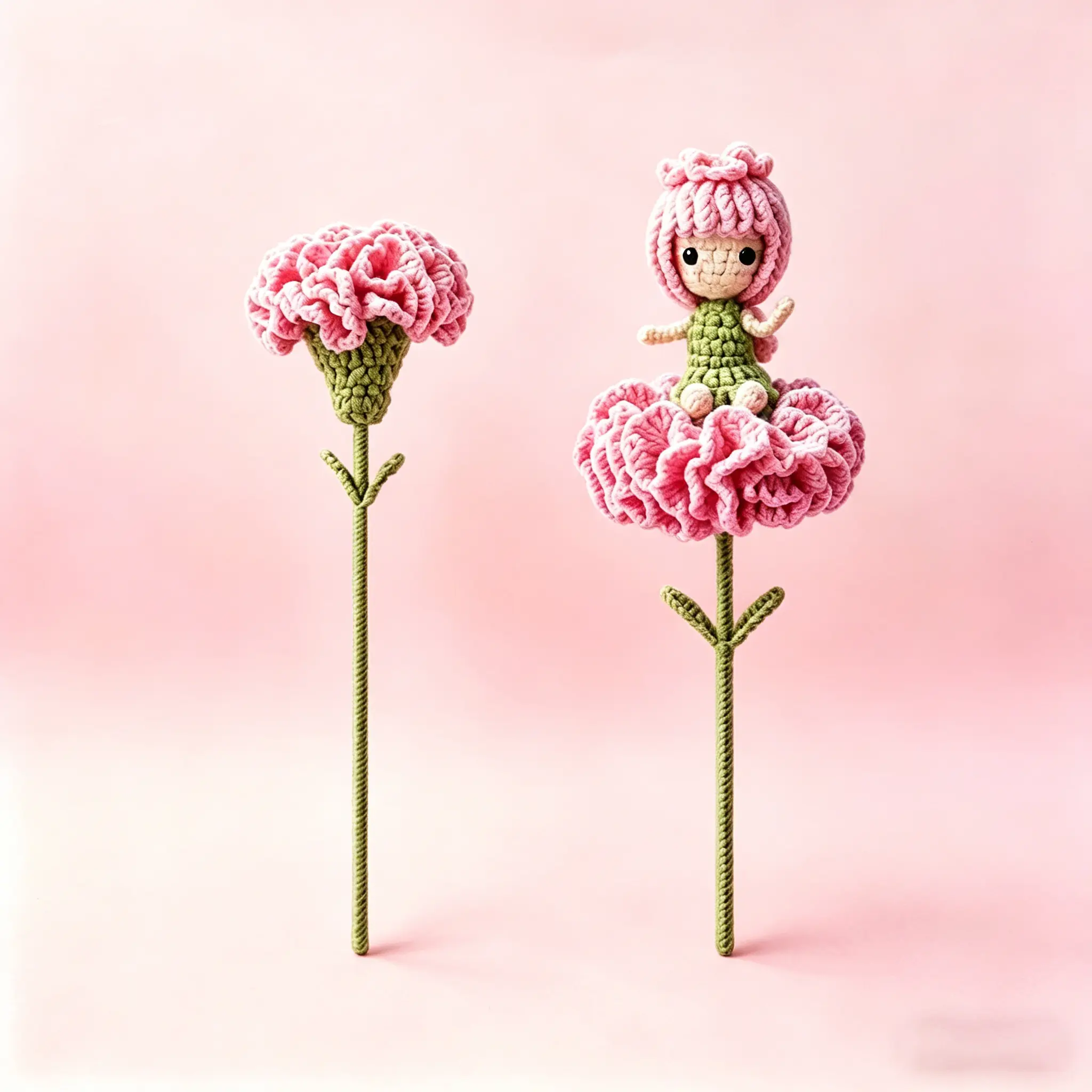 Crochet Reversible Flip Handmade Carnation - to-Plush Fairy Amigurumi Doll, High-Quality Yarn Crochet Decor, Mother’s Day Gift for Her, Nightstand Home Decor Collectible