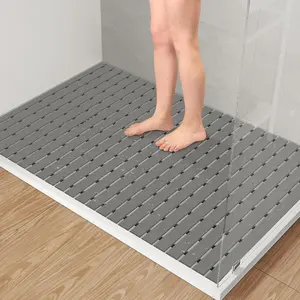 Large 35.4*24 Inch PVC Shower Mat, Non Slip Non Suction Cup Shower Floor Mat, Easy to Cut & Curlable Stand Up Shower Stall Mat, Heavy Duty Bath Mats for Inside Shower