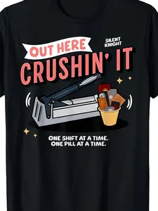 Med Tech Out Here Crushin' It Medication Aide Funny Nurse T-shirt Printed ShortSleeve T-shirt for New Year, Valentine's Day Gifts for Men Dad Husband GrandpaPlus-size Black T-shirt for Men, Suitable for Family Gatherings., PLUS SIZE