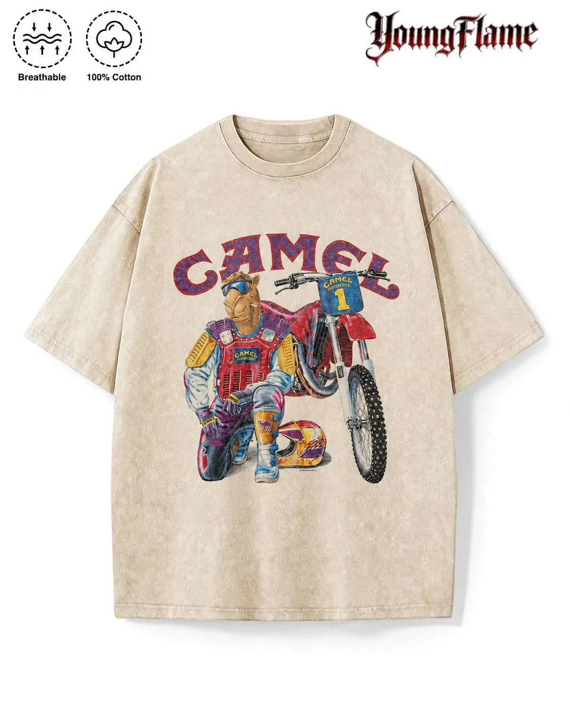Summer Desert Dirt Bike Art graphic tees A comfortable summer gift streetwear y2k clothing Washed Beige Shirt