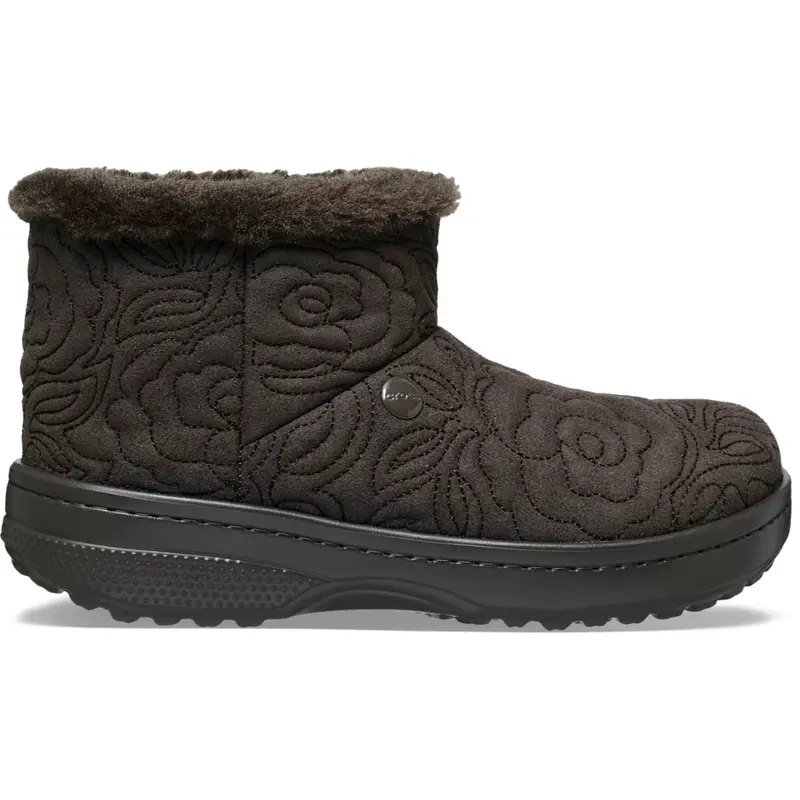 Crocs Adult Unfurgettable Vegan Suede Fuzzy Lined Boots with Floral Embroidered Detail