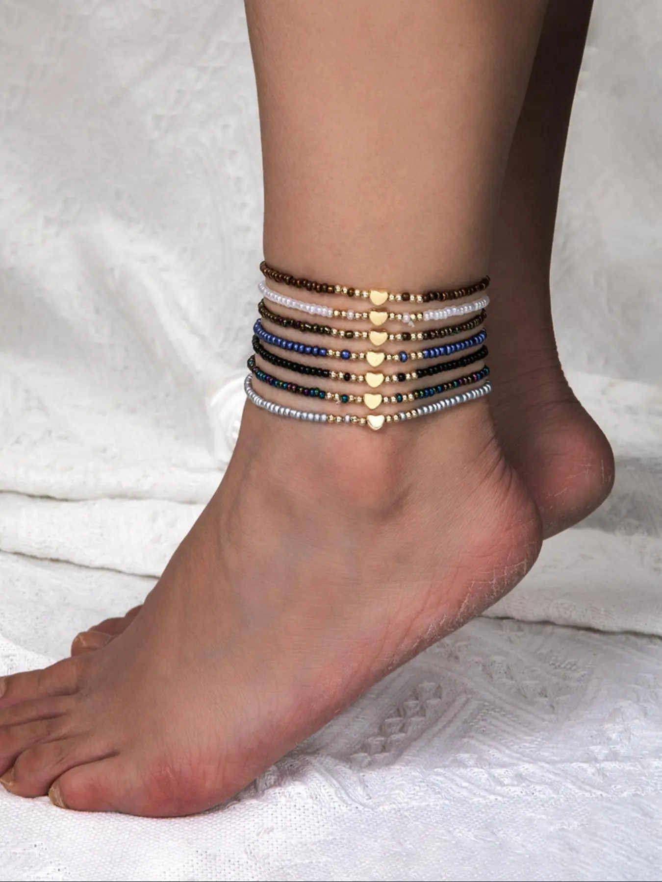 Boho Style Colorful Beaded Anklets, Fashionable Heart Decor Anklets for Women & Girls, Casual Trendy Body Jewelry for Party, Daily Decor for Birthday Gift