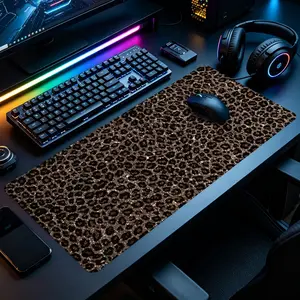 Glitter Leopard Print Animal Pattern Large Gaming Mouse Pad, Extended XXL Desk Mat with Stitched Edge & Non-Slip Rubber Base, Ideal for Gamers, Fashion Fans and Bold Style Lovers, Perfect for Gaming Rooms, Home Offices & Bedroom Desks