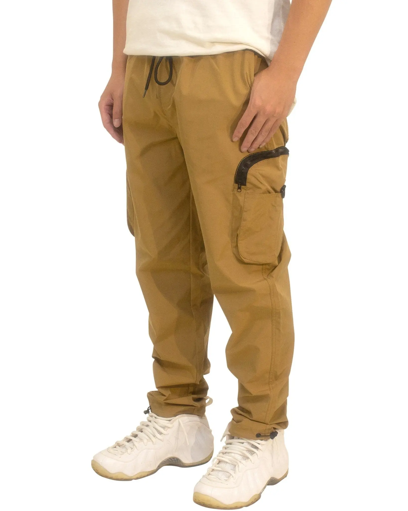 Casual Beige Cargo Pants with Elastic Waistband Menswear Pocket Stylish Man