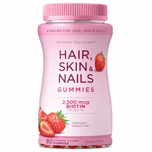 Hair Skin & Nails Vitamin Gummies with Biotin 2500 mcg, Strawberry Flavor, 80 Gummies