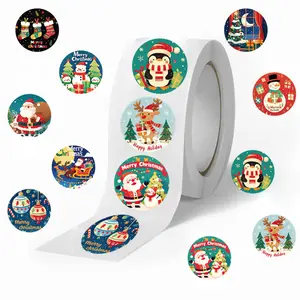 500 Sheets/Roll Tape Cartoon Christmas Journal Material Envelope Waterproof Sealing Stickers, Snowman Christmas Gift Tags Wrapping Paper Gift Christmas Decorations Personalized Christmas Name Tags Irregular Shape Gift Tag Stickers