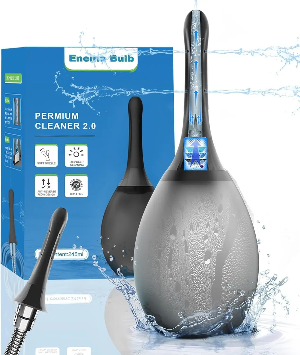 Douche with 7 Water Outlets & Anti-Backflow Valve, Portable Shower Douche Rinse Kit Cleaning Device, Black