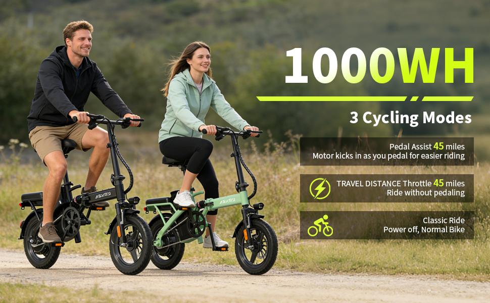 ASKMY E14 Compact Folding E-Bike, 1000W Powerful Motor, 45 Mile Range for City Commute | 14" Tires, Dual Disc Brakes, Removable UL Certified Battery | Lightweight Electric Bicycle for Adults, Portable Daily Riding