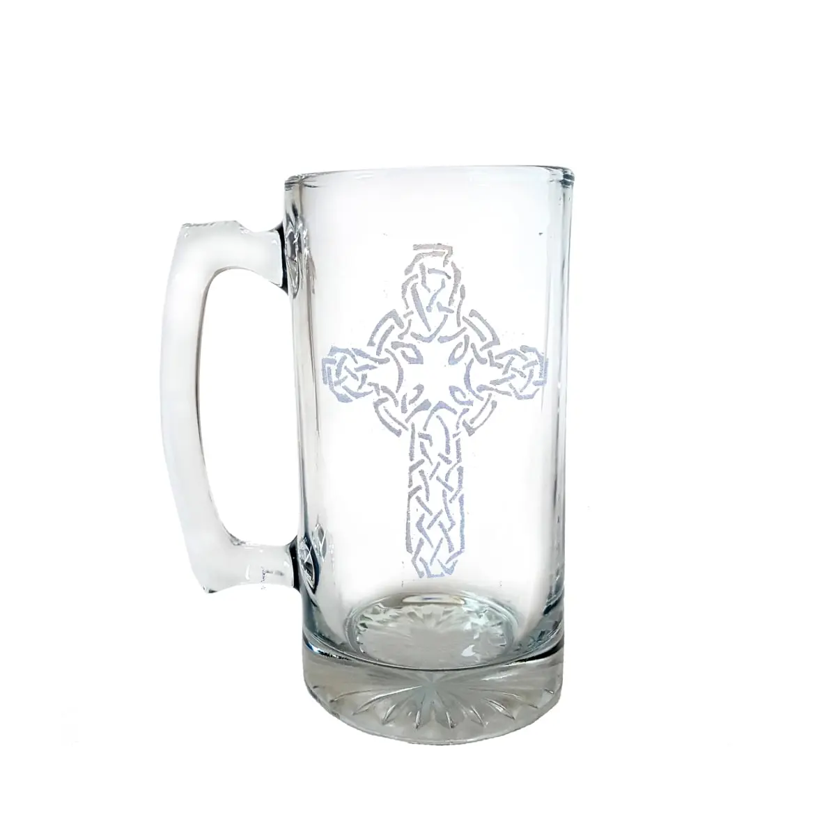 Lyoncraft LSCR02 Stein Glass, Thick 26 oz Celtic Cross-Engraved, Kitchenware Drinkware for Beverage Serving