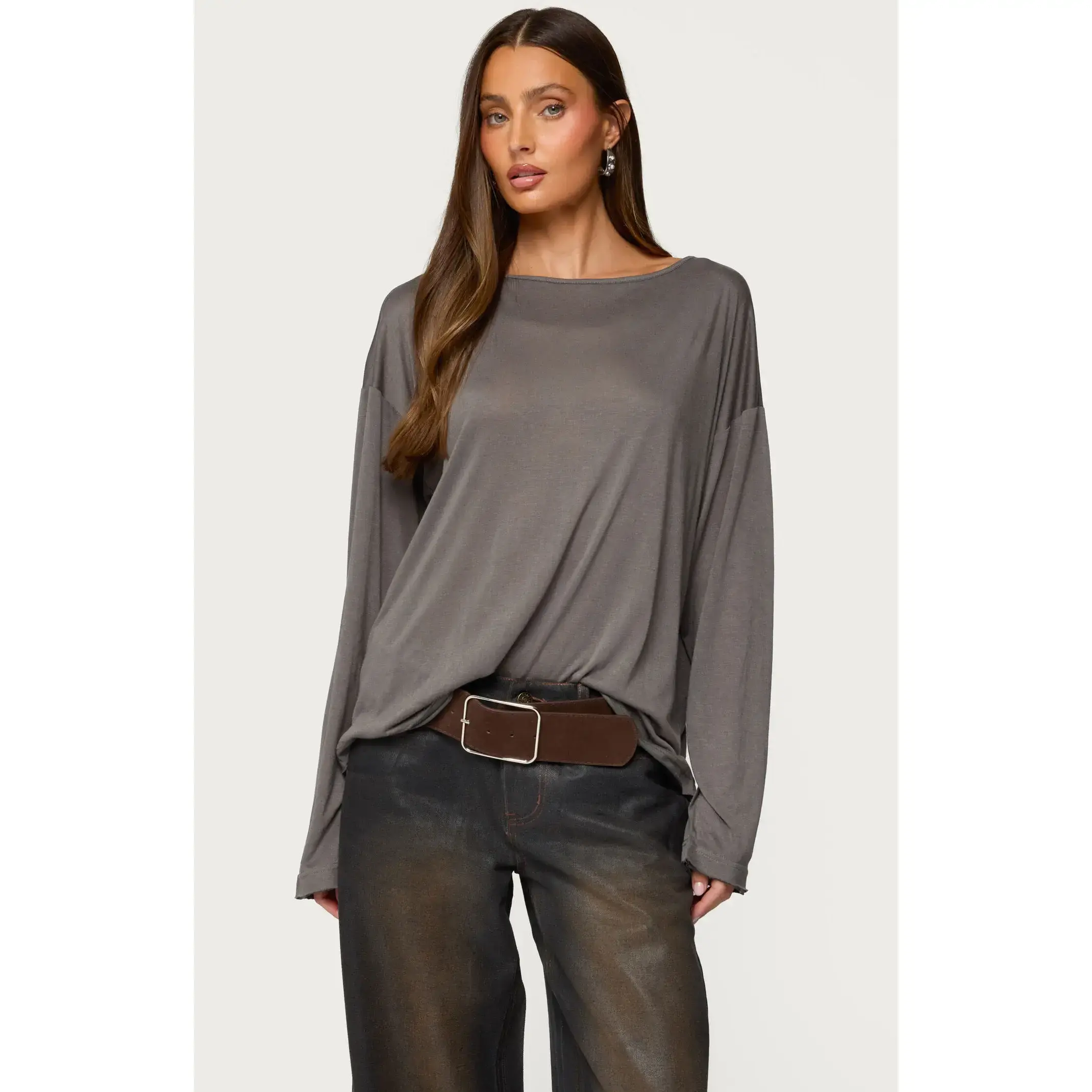 Edikted Women's Oversized Semi Sheer Long Sleeve T-Shirt