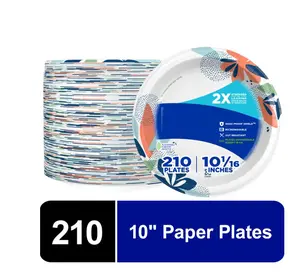 Everyday Disposable Paper Plates 10" Multi-Color 210 Count 2X Stronger Soak Proof & Cut Resistant 10 1/16 Inches