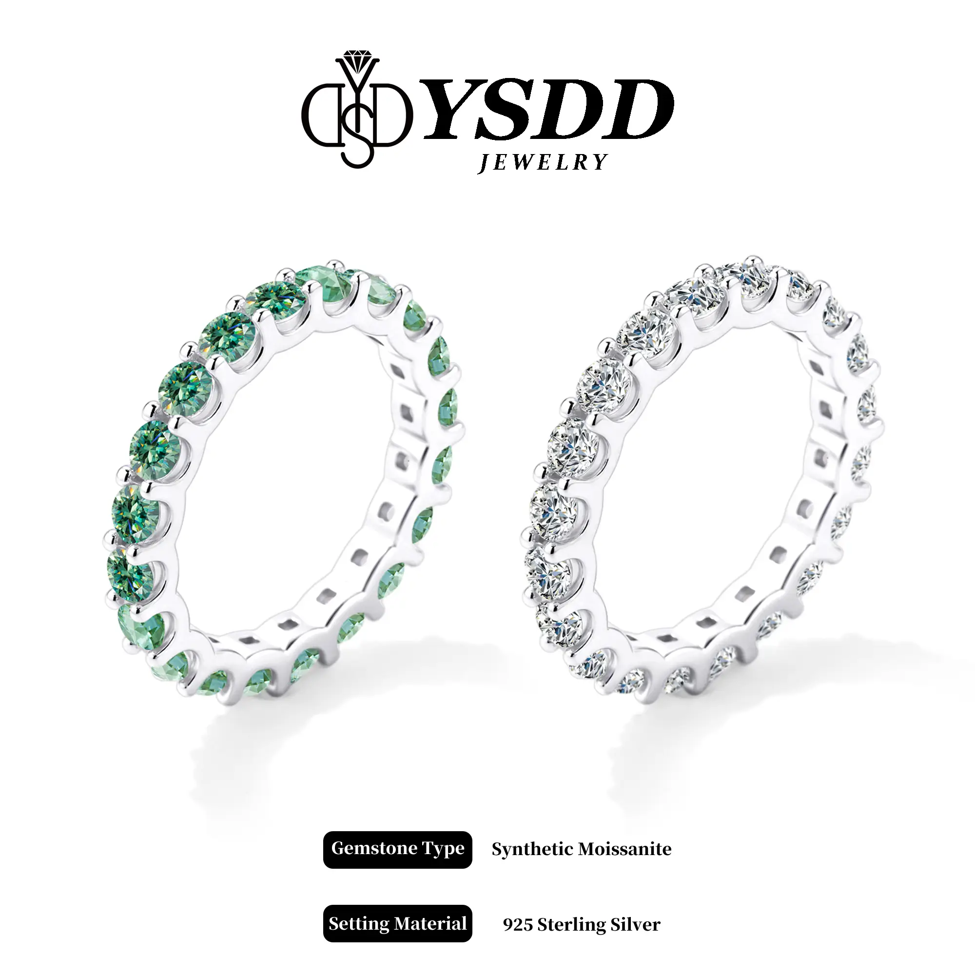 【#248 Ferris Wheel】 Synthetic Moissanite Eternity Band, Round Cut 3mm*20 D Color 925 Sterling Silver Wedding Band Ring for Women