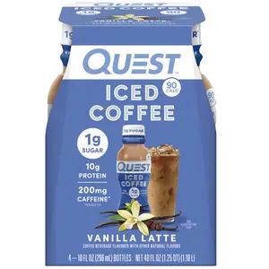 Iced Coffee, Vanilla Latte, 1g of Sugar, 10g of Protein, 90 calories, 200mg of caffeine, 4 Count