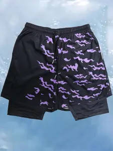 Men's 2-in-1 Print Drawstring Athletic Sports Shorts, Outdoor Sports Shorts, Gym Shorts, Regular Fit Breathable Sweat-absorbing Elastic Waist Shorts, Gym Shorts, Sports Bottoms for Men, Sports Shorts, Workout Clothes, Gym Clothing, Fitness Shorts