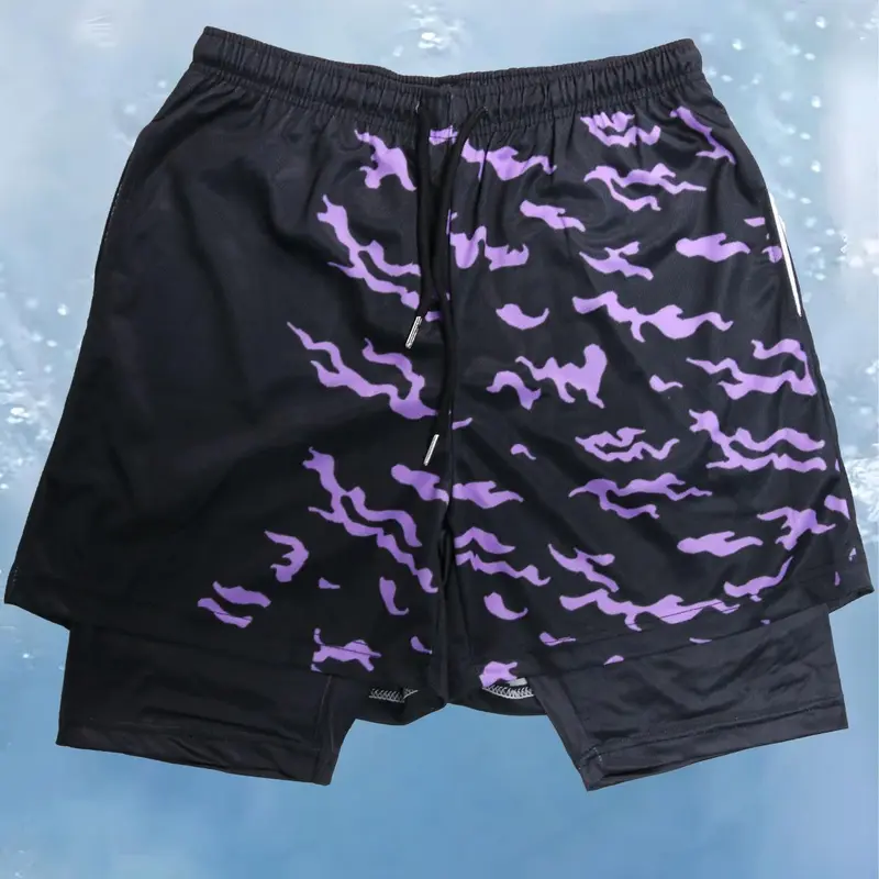Men's 2-in-1 Print Drawstring Athletic Wear Shorts, Summer Sports Shorts, Outdoor Sports Shorts, Gym Shorts, Regular Fit Breathable Sweat-absorbing Elastic Waist Shorts, Sports Bottoms for Men, Workout Clothes, Fitness Shorts