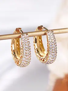 Women's Elegant Rhinestone Decor Hoop Earrings, 1 Pair Exquisite Trendy Hoop Earrings, Chic Gorgeous Fashion Jewelry As Gift for Girlfriend for Party Decor, High Quality Earrings