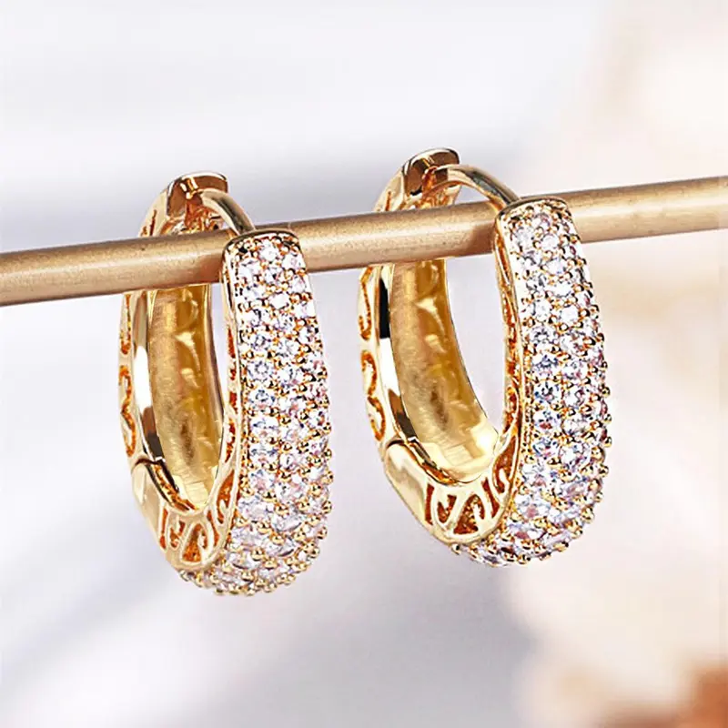 Women's Elegant Rhinestone Decor Hoop Earrings, 1 Pair Exquisite Trendy Hoop Earrings, Chic Gorgeous Fashion Jewelry As Gift for Girlfriend for Party Decor, High Quality Shining Earrings Earrings Hoops