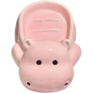 Hippo Soap Holder Ceramic Soap Dish Self Draining Soap Holder Decorative Soap Dish-Pink