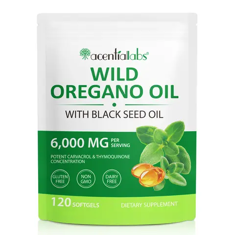 Acentiallabs Oil of Oregano Herbal Dietary Supplement with Black Seed Oil, 6000mg Per Serving, Concentrated Carvacrol & Thymoquinone, Immune Support, Gut Health, Non-GMO, Gluten-Free, Dairy-Free, 120 Easy-Swallow Softgels, Natural Supplement