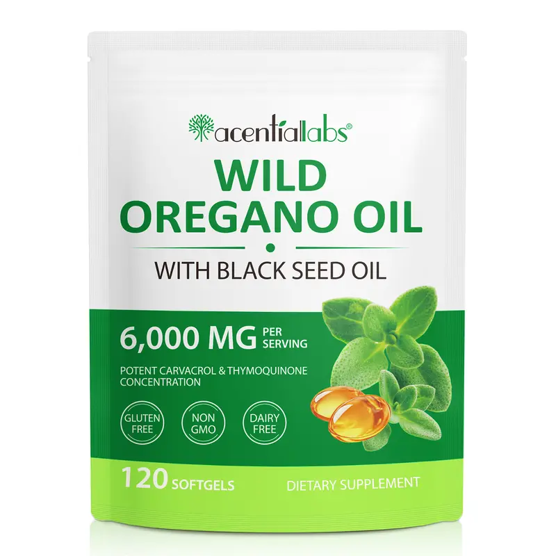 Acentiallabs Wild Oregano Oil Softgels 2 in 1 Black Seed Oil Supplement, 6000mg Oregano & 200mg Black Seed, Non-GMO, Gluten-Free, Easy Absorption, 120 Count Capsules for Healthcare Dietary Support