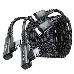 Toocki 2PCS 6.6FT/10FT USB-C to USB-C 60W Fast Charging Data Cable   90 Degree Bend Design Compatible with iPhone, Samsung, Xiaomi and other type-C interface models Suitable for mobile phones/Switch/laptops, etc.