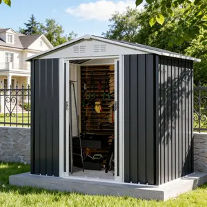 6FTx4FT Apex Roof Green Outdoor Tool Storage House Garden Shed With Aluminum Alloy Frame And Sliding Door