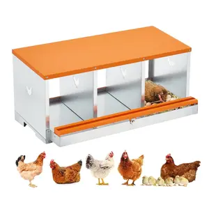 Chicken Nesting Boxes, One-Tier Metal Chicken Egg Laying Box with 3 Compartments Large Vented Holes Chicken Coop for Egg Collection,Orange