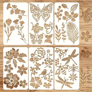 6 Piece Insect Floral Grass Painting Template Set, Reusable Spray Stencil for Creative Hand Painting, DIY Graffiti Art Supplies, Art Craft Supplies