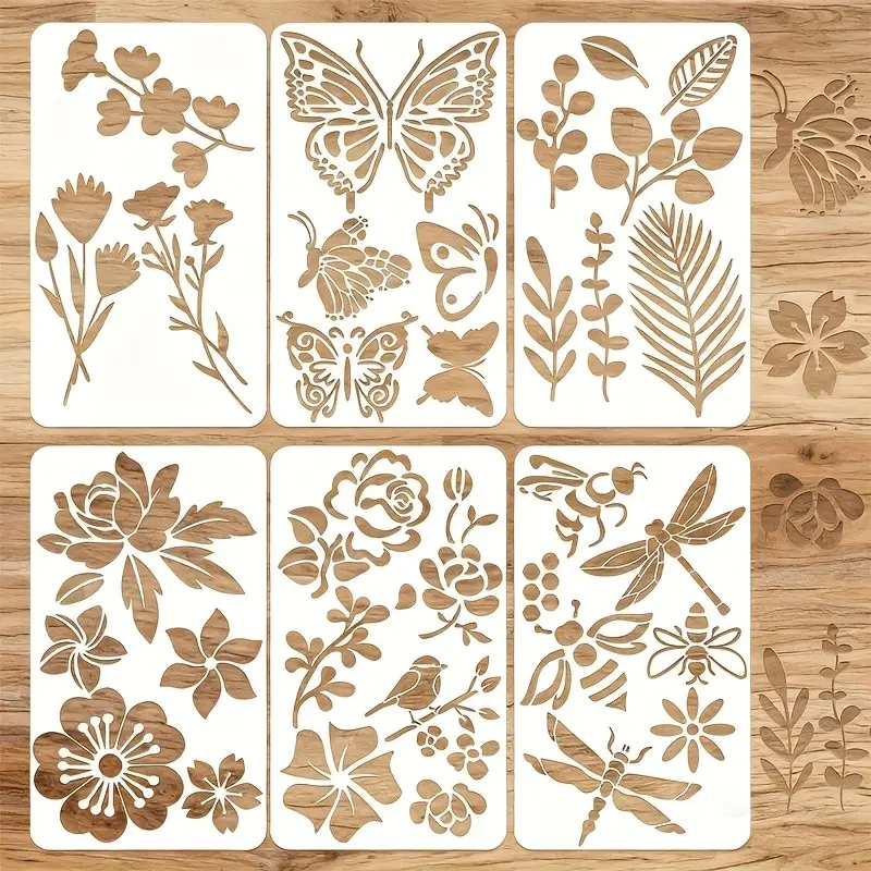 6 Piece Insect Floral Grass Painting Template Set, Reusable Spray Stencil for Creative Hand Painting, DIY Graffiti Art Supplies, Art Craft Supplies, Arts Crafts Supplies