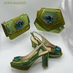 Luigi Salgati High-Heeled Sandals with Rhinestone Bow & Matching Handbag Set for Women in European Sizes 37-42