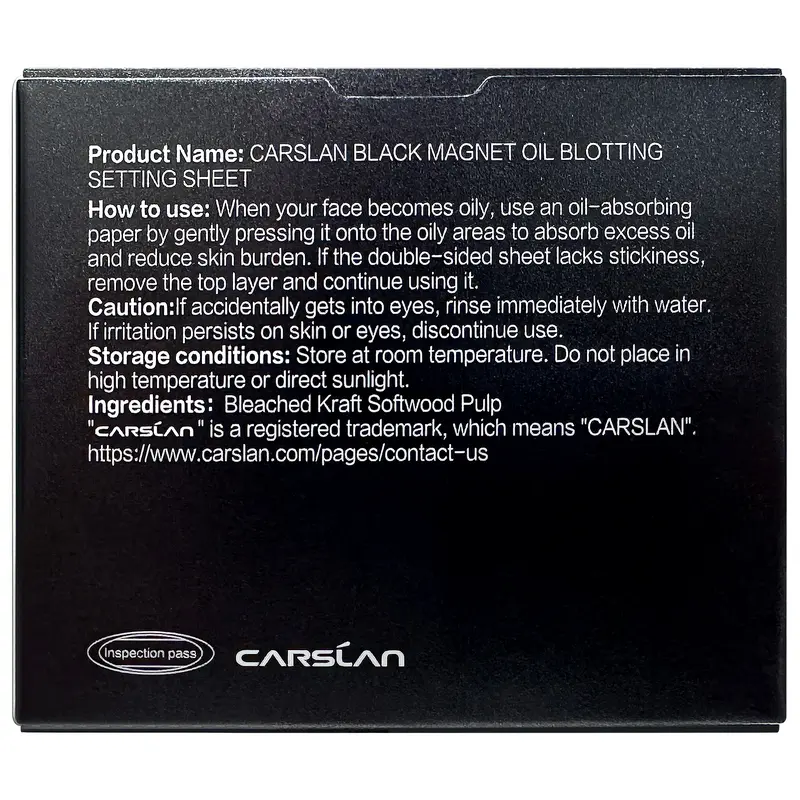 CARSLAN Black Magnet Oil Blotting Setting Sheet With Powder More Control Oil Keep Fresh 2 IN 1 Blotting Sheet with Mirror Puff & Recyclable Case 450 Sheets 1 Box 2 Refills 8
