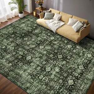GARVEE  Boho Floral Rug 9x12 Rug for Living Room Washble Large Area Rug Non Slip Soft Low Pile Throw Rugs Stain Resistant Carpet for Bedroom Office Dining Room Nursery Green 9'x12'