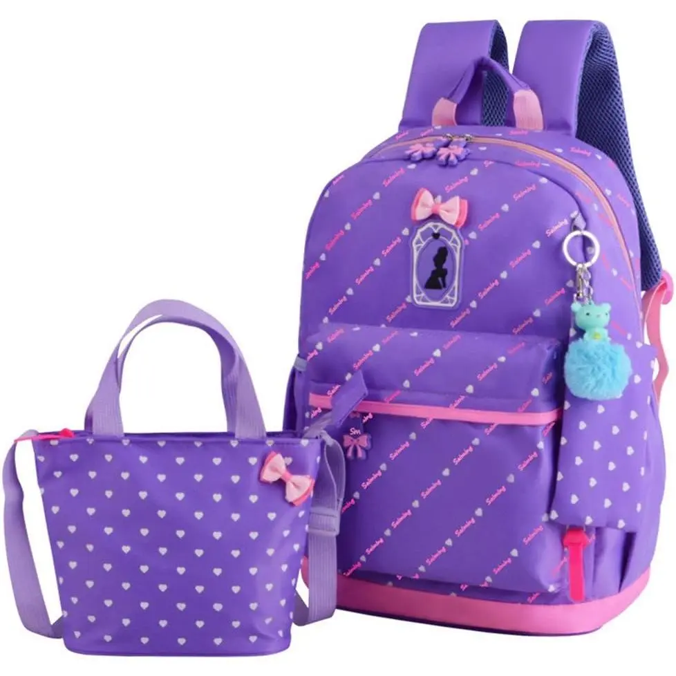 3 count Heart Printing Backpack Sets Bowknot Primary Schoolbag Travel Daypack  Bag Girls Rucksack knapsack