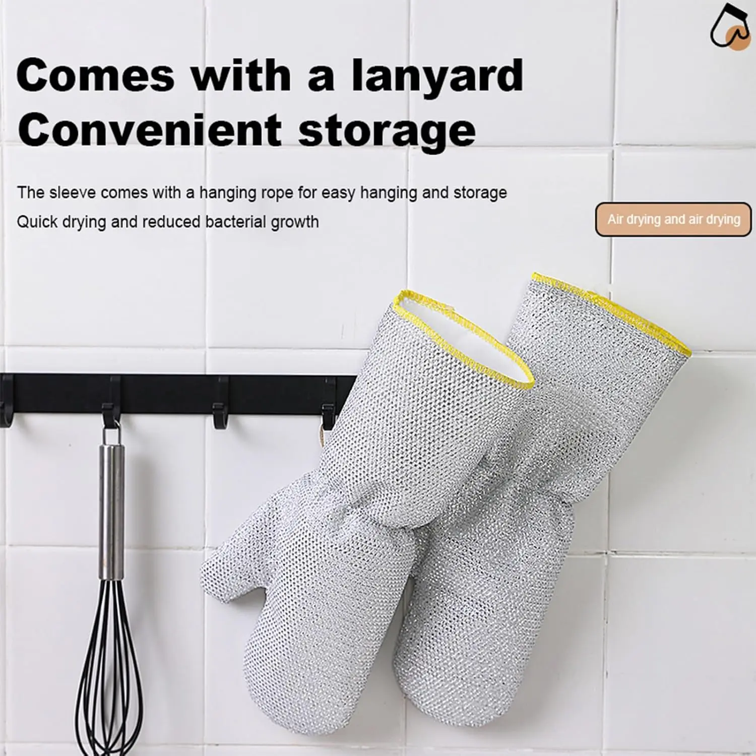 Silver 2-Piece Kitchen Cleaning Gloves, Home Care Cleaning Supplies for Kitchen, Outdoor Use