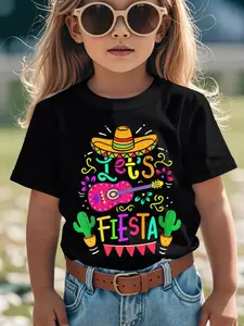 Individualistic round-neck short-sleeved shirts for Boy and girl 🔥   Let's Fiesta Cinco De Mayo Mexican Party Guitar Lover Funny Awesome Graphic Kid T-Shirt Fashion Kid T Shirts Street Style Tops Tees for Kid