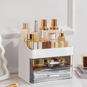 Makeup Organizer for Vanity,Vanity Organizer with 2 Drawers,Makeup&Skincare Organizers Countertop, Display Case,Vanity Storage Box(White)