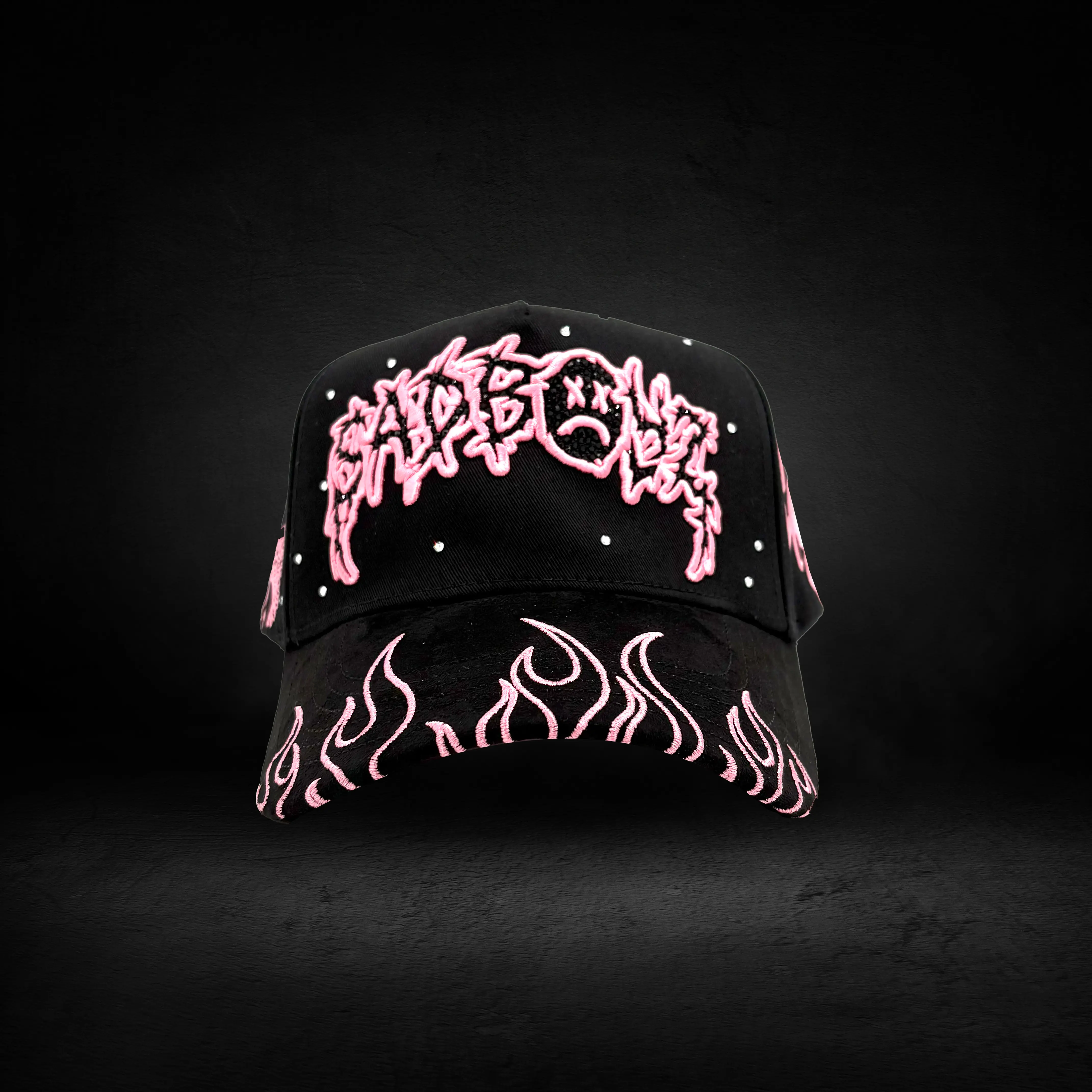 Sad Boyz Flames Pink Rhinestones Hat Snapback