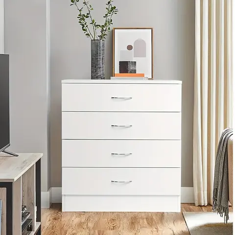 Karl home 4 Drawer Dresser for Bedroom, Small Chests of Drawers Modern Nightstand, White Dresser Chest with 4 Storage Drawers, Dressers for Nursery, Hallway, Living Room, Closet,dorm essentials,sohochic