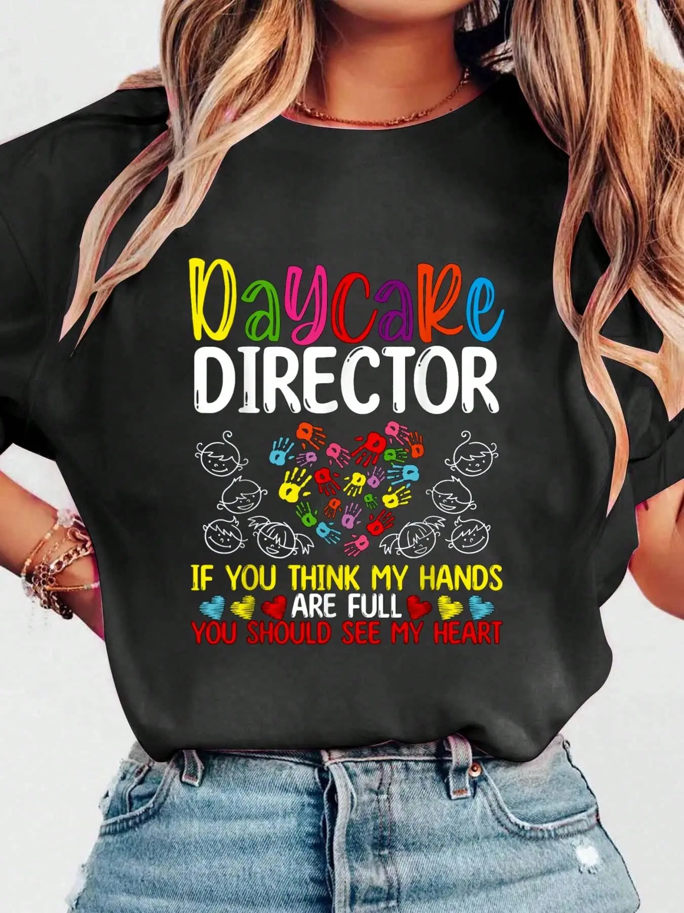 Daycare Director You Should See My Heart Childcare Teacher T-Shirt Print Cotton Tee Graphic Tee Women Tops, Summer Short Sleeve Women T-Shirt Clothing