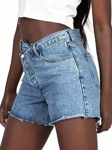 Mid Rise Distressed Denim Jean Shorts Stretchy Fit Short Jeans GPS2001 Womenswear Bottom Cute Casual Summer Button Cuffed Shorts