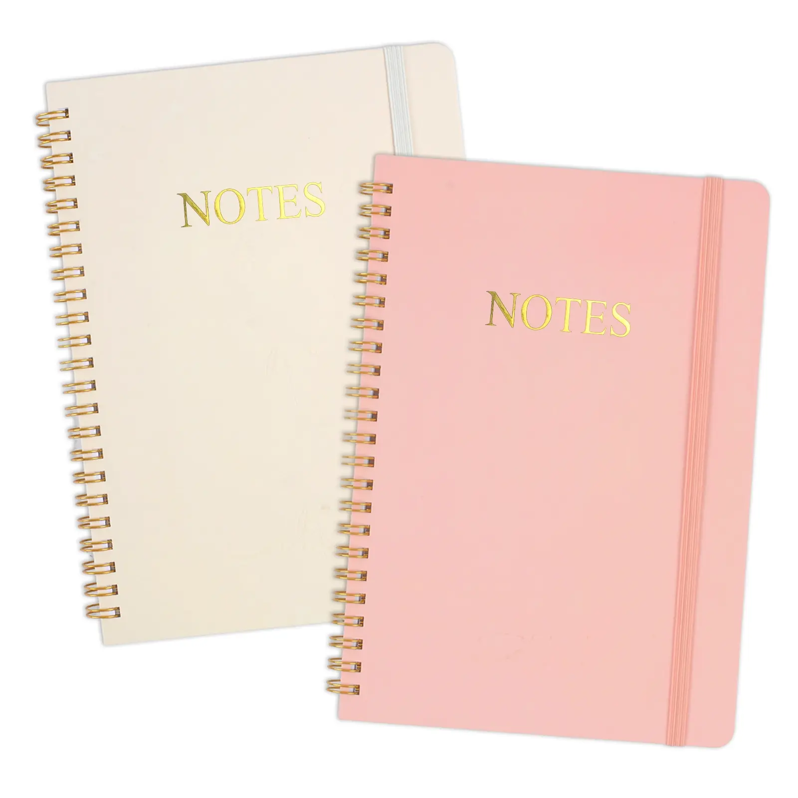 2PCS Aesthetic Spiral Notebook, Notebook Set, Cute Notebook, Soft Cover Notebook, 8.3" x 6.1" Notebook For Women, A5 Spiral Journal Notebook for Office/School/Home(Beige & Pink)