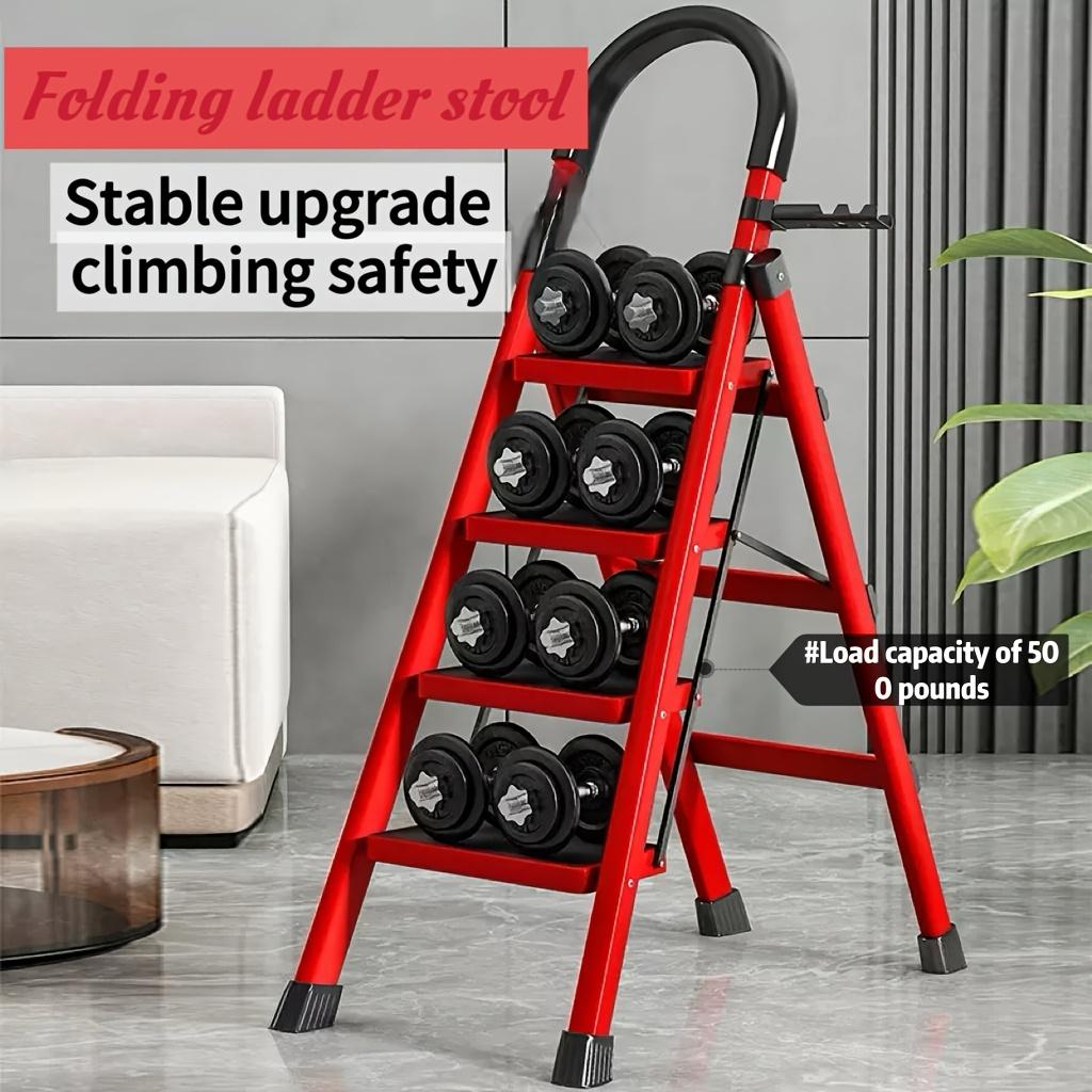 Heavy-duty 3/4/5-step portable folding ladder, with a load capacity of 500 pounds, durable plastic folding ladder with non-slip steps, lightweight and easy to carry, suitable for home and industrial use