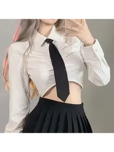 1pc Women’s Solid Black Necktie – Casual Slouchy Tie for Suits, Shirts & Uniforms – Everyday Wear Accessory